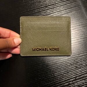 Michael Kors Green Key Card Holder Saffiano Leather